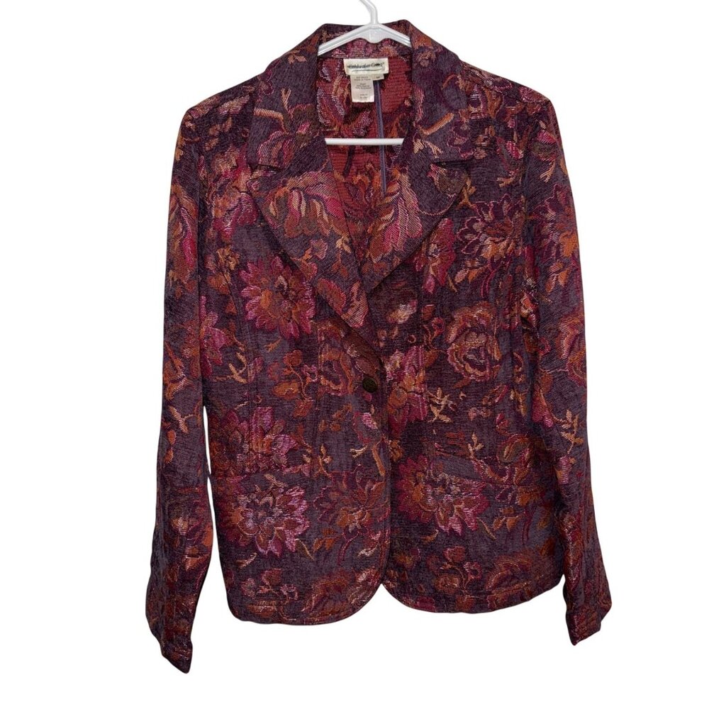 Coldwater Creek Womens Floral Jacquard Blazer Jacket Medium Rayon/Polyester Purp